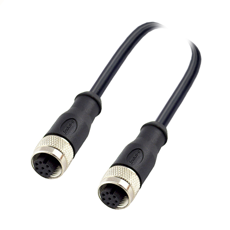 M12 8pins A code female straight to female straight molded cable,unshielded,PVC,-10°C~+80°C,24AWG 0.25mm²,brass with nickel plated screw